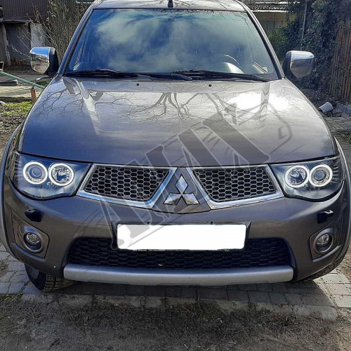 Передние фары на L200  Angel Eyes (черные) Митсубиси Л200_Mitsubishi L200 (2006-2011)