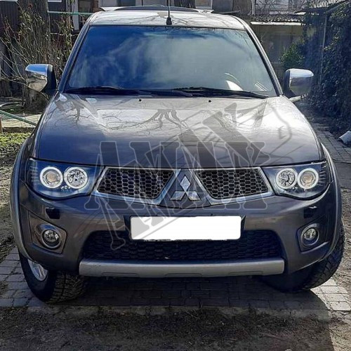 Передние фары на L200  Angel Eyes (черные) Митсубиси Л200_Mitsubishi L200 (2006-2011)