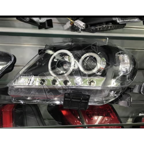 Передние фары (черные) на Hilux: ANGEL EYES + LED DRL Тойота Хайлюкс_Toyota Hilux (2006-2010)