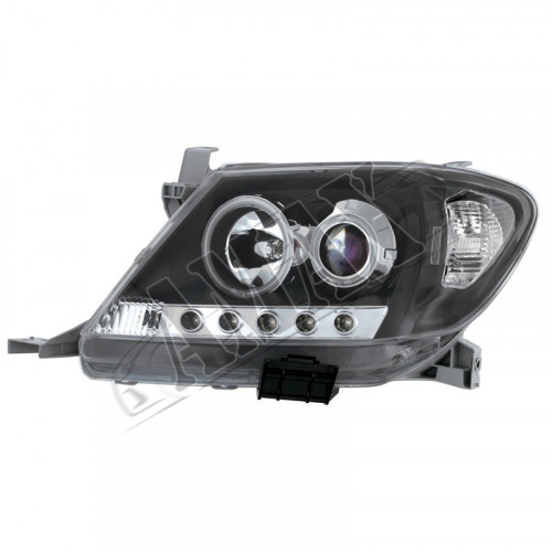 Передние фары (черные) на Hilux: ANGEL EYES + LED DRL Тойота Хайлюкс_Toyota Hilux (2006-2010)