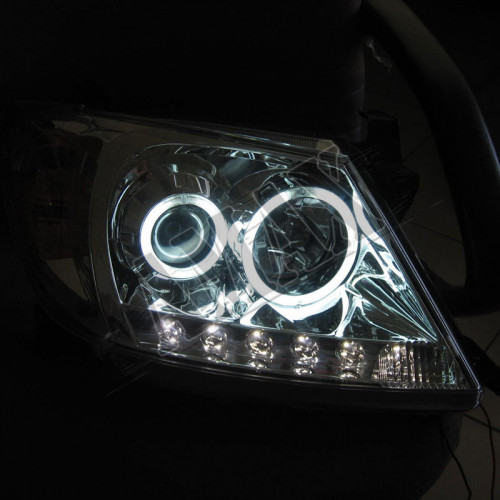 Передние фары (черные) на Hilux: ANGEL EYES + LED DRL Тойота Хайлюкс_Toyota Hilux (2006-2010)