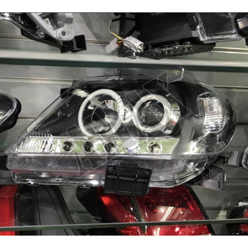 Передние фары (черные) на Hilux: ANGEL EYES + LED DRL Тойота Хайлюкс_Toyota Hilux (2006-2010)