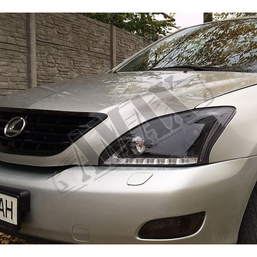 Передние фары черные (2 линзы + LED DRL) Лексус РХ_Lexus RX-300 / 330 / 350 (2003-2009)