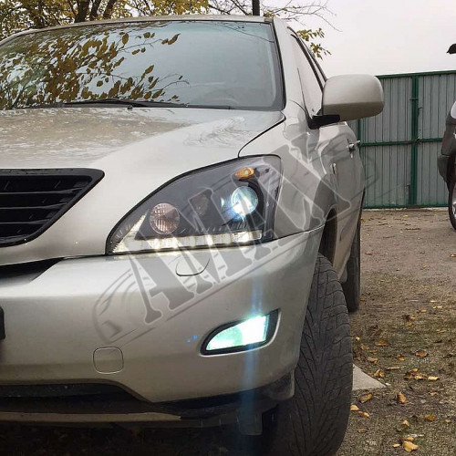 Передние фары черные (2 линзы + LED DRL) Лексус РХ_Lexus RX-300 / 330 / 350 (2003-2009)