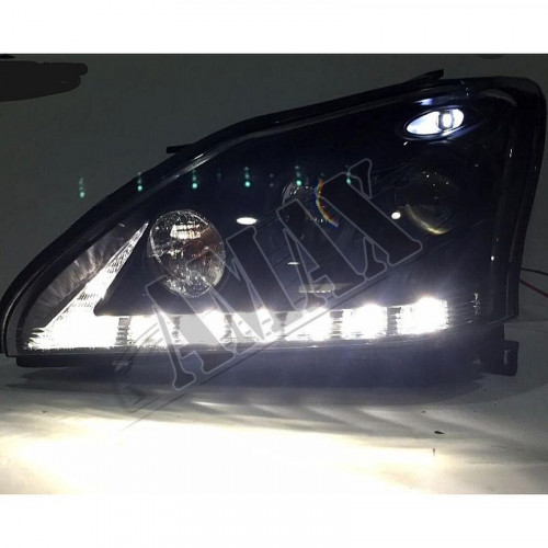 Передние фары черные (2 линзы + LED DRL) Лексус РХ_Lexus RX-300 / 330 / 350 (2003-2009)