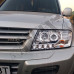 Передние фары с линзой (черные / хром) Митсубиси Паджеро Вагон_Mitsubishi Pajero Wagon 3 (2000-2006)