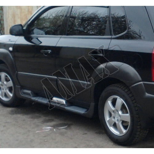 Пороги боковые площадкой (оригинальный дизайн), Хюндай Туксон_Hyundai Tucson (2004-2010)