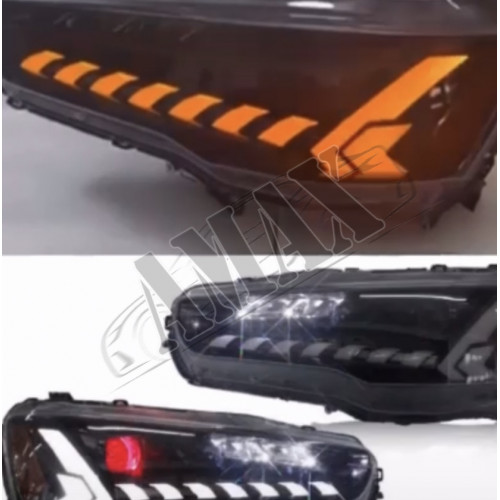 Передние фары линза-диодная полоса (стиль Audi) Митсубиси Лансер_Mitsubishi Lancer X (2008-2015)