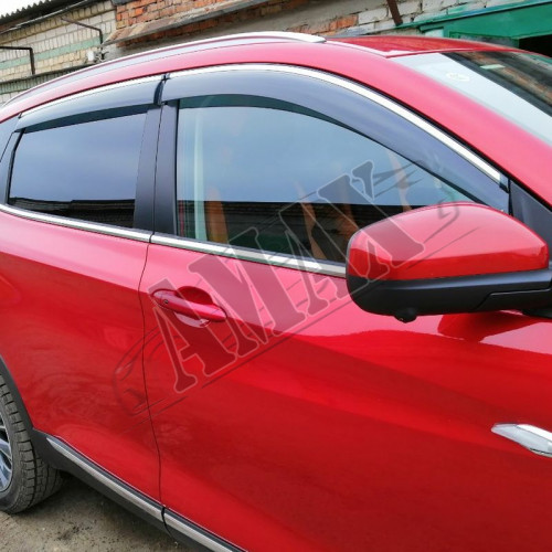 Дефлекторы дверей с хромированными молдингами на Chery Tiggo 7 (2016 - ...) - ветровики