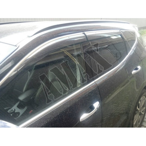Дефлекторы дверей (ветровики) с хромовым кантом на Hyundai Santa Fe  от 2013 +