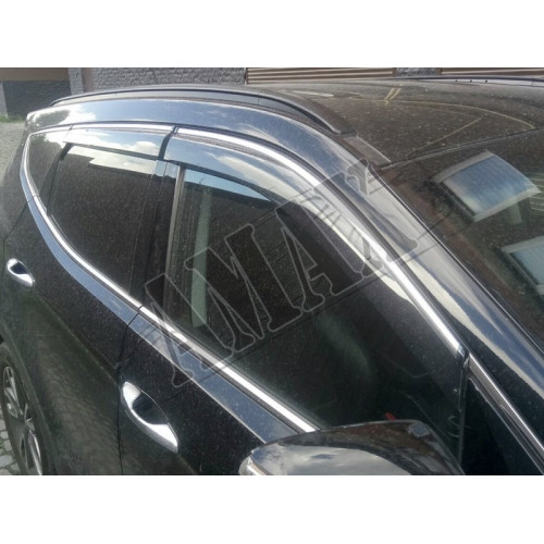 Дефлекторы дверей (ветровики) с хромовым кантом на Hyundai Santa Fe  от 2013 +