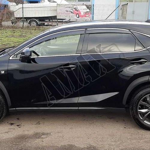 Дефлекторы дверей светло-серые с хром молдингом (ветровики)  Лексус НХ_Lexus NX (2015-2020)