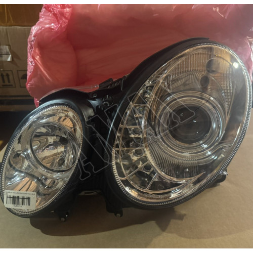 Передние фары (хром) с линзой + LED DRL на Mercedes W211 (2002-2008) 
