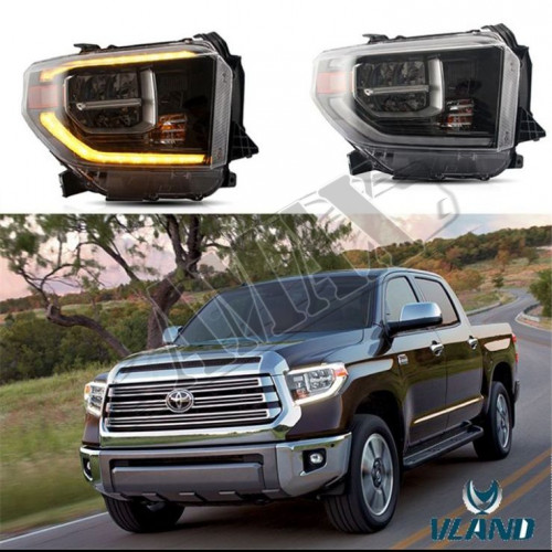 Передние черные линзовые фары (NEW STYLE)  Тойота Тундра_ Toyota Tundra (2014-2019)