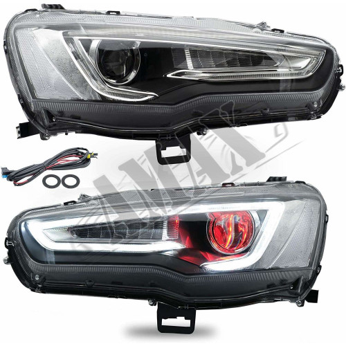 Головной свет, передние линзовые фары (LED). Митсубиси Лансер_Mitsubishi Lancer X (2007-2015)
