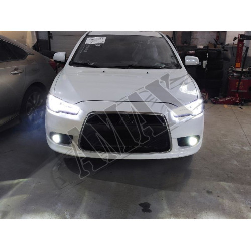Головной свет, передние линзовые фары (LED). Митсубиси Лансер_Mitsubishi Lancer X (2007-2015)